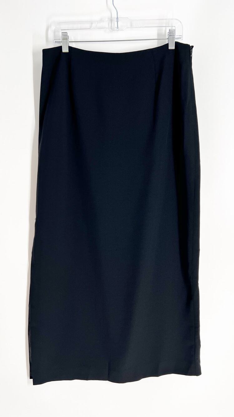 Vtg Ann Taylor Straight Maxi Skirt Plus Sz 14 Black Wool Blend Split Sides Lined